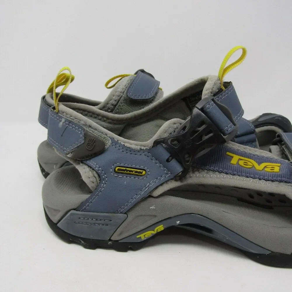Teva Men's River Water Sandals Gray Blue Yellow Hook & Loop Adjustable US 7.5
